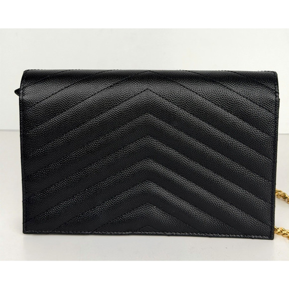 Saint Laurent Monogram Chain Wallet Bag Small Black Chevron Grained Leather - Picture 3 of 16